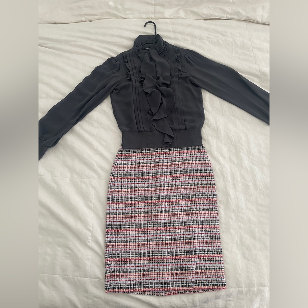 Stylish skirt and ruffled blouse combo